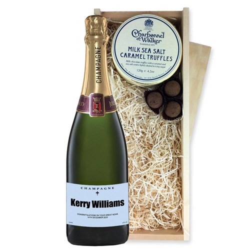 Personalised Champagne - Blue Label And Milk Sea Salt Charbonnel Chocolates Box